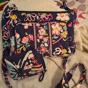 Vera Bradley Crossbody Multicolor Purse With Matching Change Purse